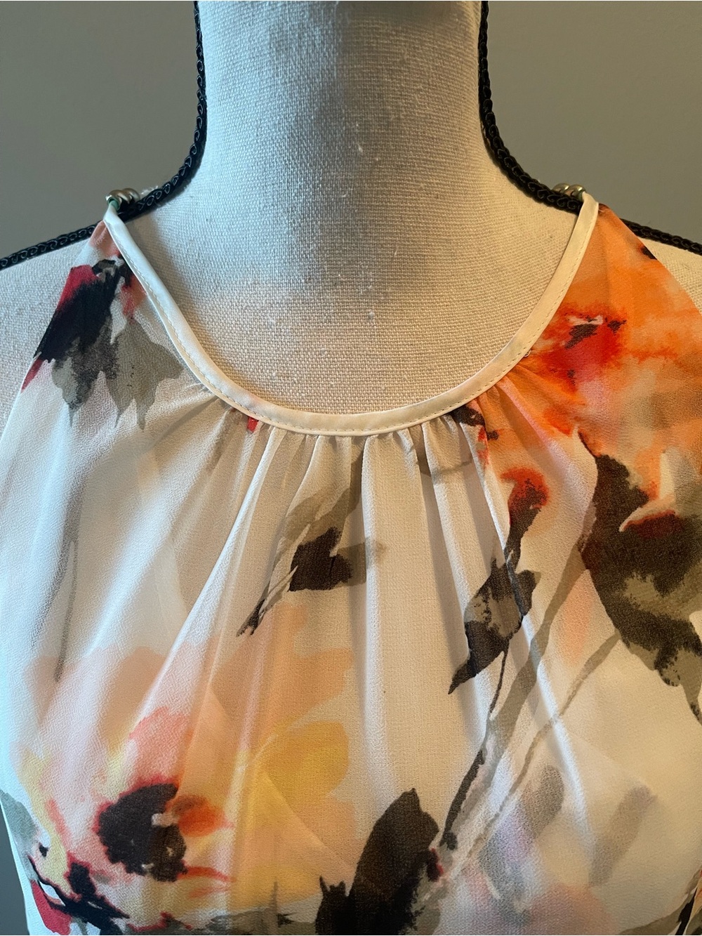 White House Black Market White Floral Halter Camisole with Orange Accents